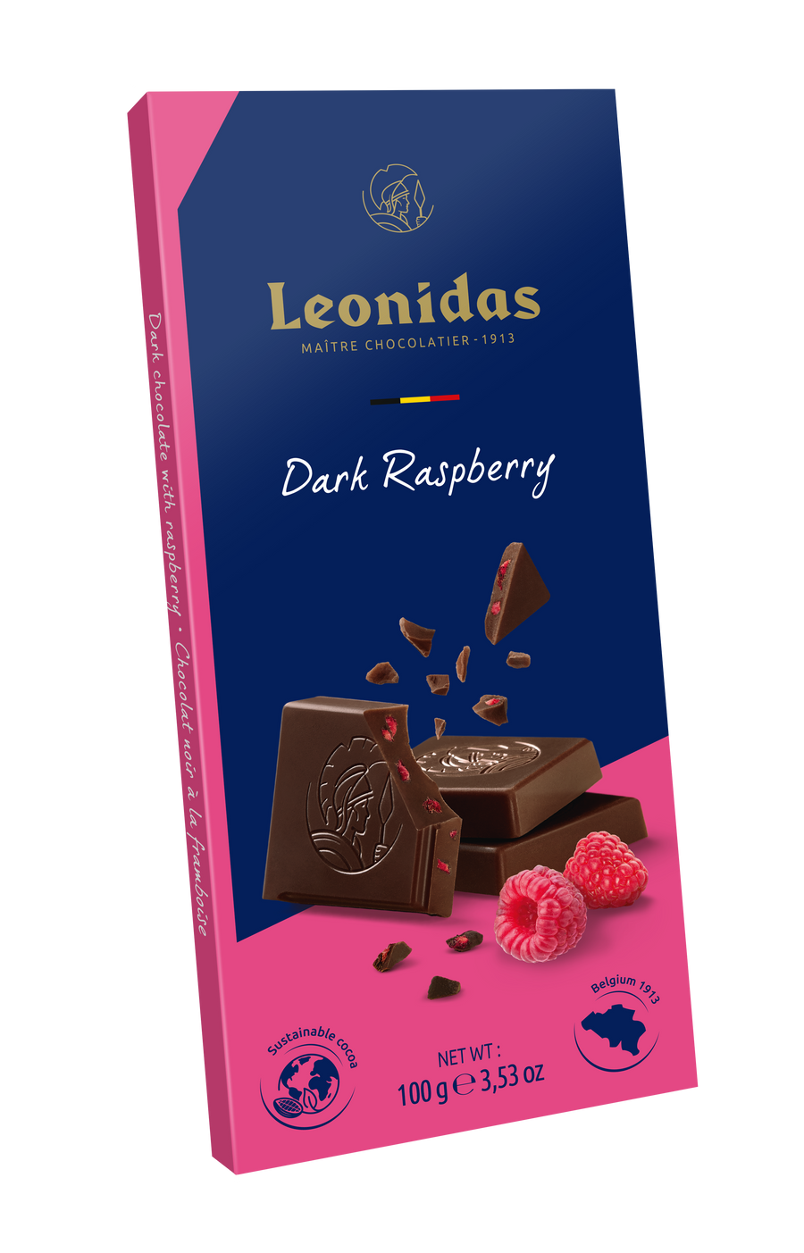 Tablette chocolat NOIR 54% à la framboise 100 gr